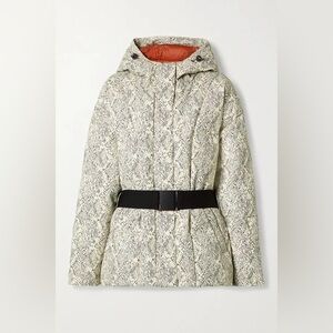 Varley. Dowlen Hooded Tie-Dyed Quilted Down Ski Jacket. Ivory Snakeskin. Med.